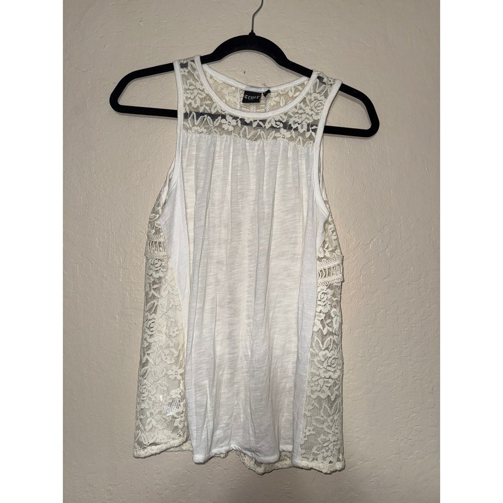 Cruel Denim Womens White Lace‎ Trim Tank Top XS Sleeveless Boho Casual